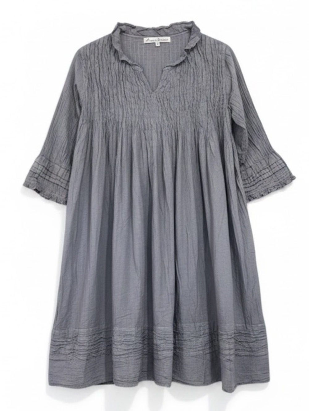 JP and Mattie Boho Frida Smocked Dress Lagenlook Cottagecore Gray Size Small